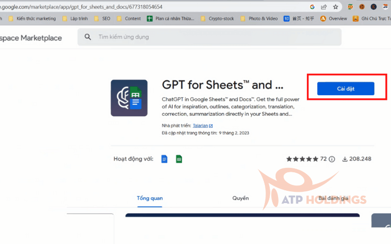 Bước 1: Cài đặt tiện ích GPT For Sheets and Docs trên Chrome
