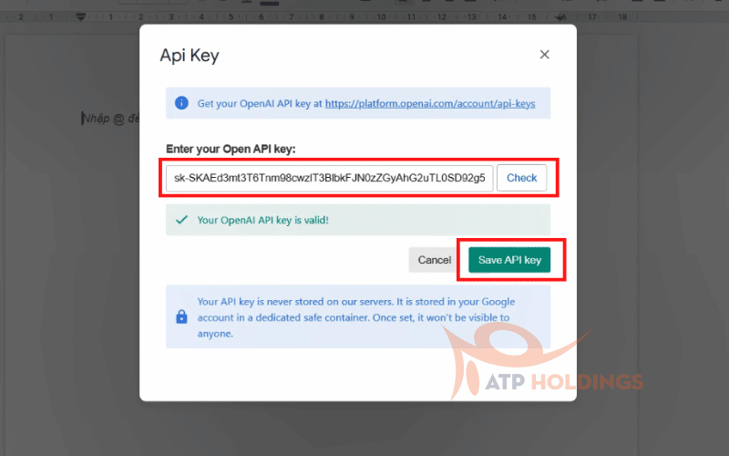 Bước 3: Dán chuỗi kí tự API Keys vào Google Docs