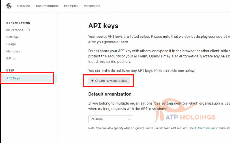 Bước 2: Tạo API Keys từ trang OpenAI